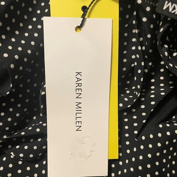 Karen Millen Black White Ruffle Keyhole Tie Neck Dress Size 6 - Picture 5 of 9